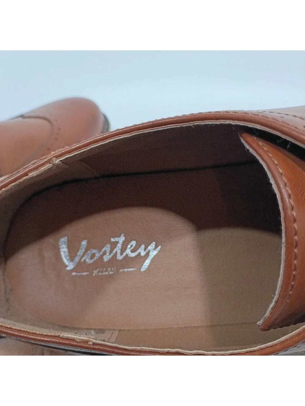 Vostey Milan Cognac Camel Oxford Leather Wingtip Dress Lace Up Shoes Men's US 15